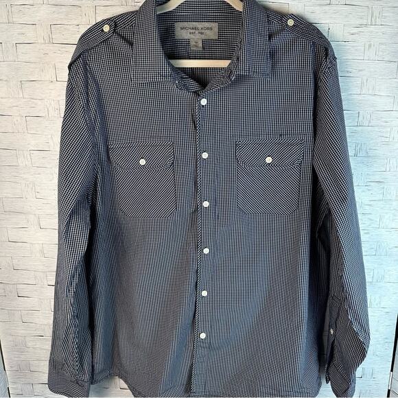Michael kors button down plaid shirt navy, and gray roll tab sleeve, big & tall - Picture 1 of 8